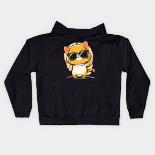 Cute ginger cat wearing sunglasses Kids Hoodie